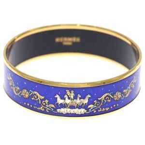 Hermes Enamel GM Bracelet Bangle Gold Blue